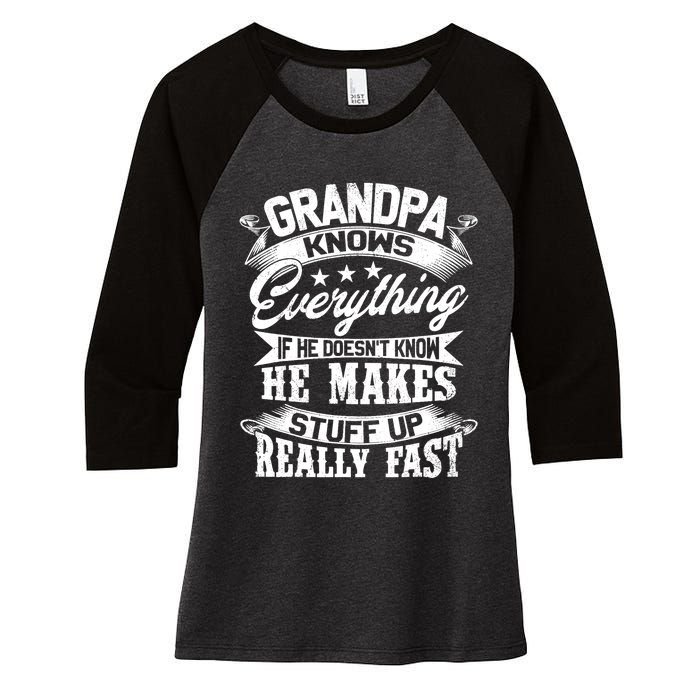 Grandpa Knows Everything Funny Gift For Father's Day Women's Tri-Blend 3/4-Sleeve Raglan Shirt