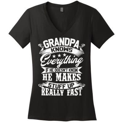 Grandpa Knows Everything Funny Gift For Father's Day Women's V-Neck T-Shirt