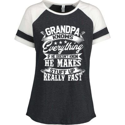 Grandpa Knows Everything Funny Gift For Father's Day Enza Ladies Jersey Colorblock Tee