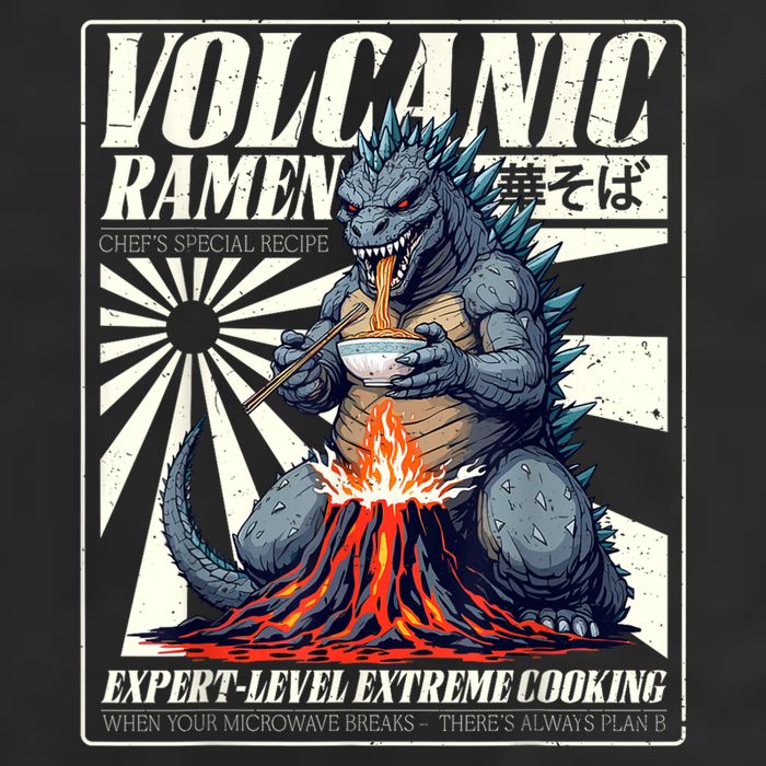 Giant Kaiju Eating Japanese Ramen Monster Lover Birthday 7 Panel Mesh Trucker Snapback Hat