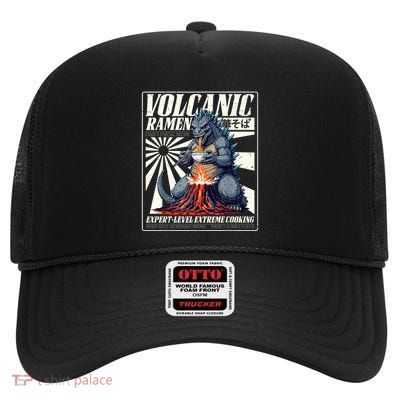 Giant Kaiju Eating Japanese Ramen Monster Lover Birthday High Crown Mesh Back Trucker Hat