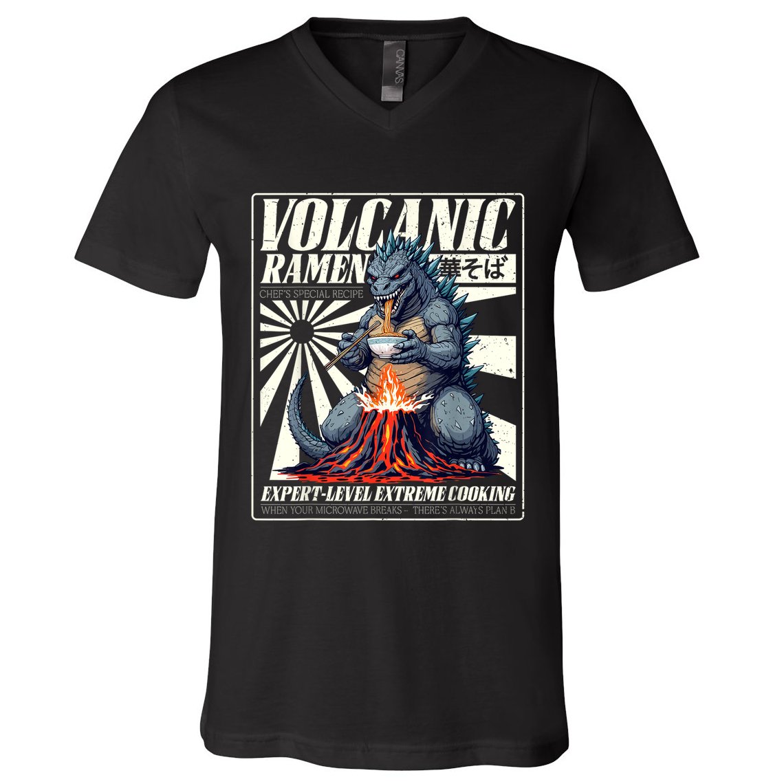 Giant Kaiju Eating Japanese Ramen Monster Lover Birthday V-Neck T-Shirt
