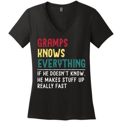 Gramps Know Everything Fathers Day for funny grandpa Gramps Women's V-Neck T-Shirt