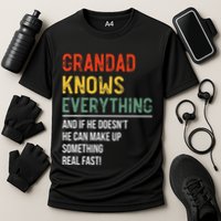 Grandad Knows Everything Father's Day Grandad Cooling Performance Crew T-Shirt