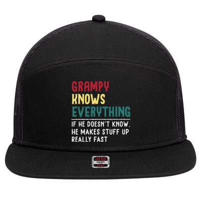 Grampy Know Everything Fathers Day For Funny Grandpa Grampy 7 Panel Mesh Trucker Snapback Hat