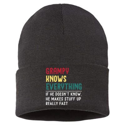 Grampy Know Everything Fathers Day For Funny Grandpa Grampy Sustainable Knit Beanie