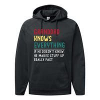 Granddad Know Everything Fathers Day For Funny Granddad Performance Fleece Hoodie