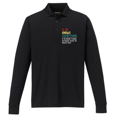 Gpa Know Everything Funny Fathers Day Gift For Grandfather Performance Long Sleeve Polo