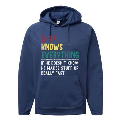 Gpa Know Everything Funny Fathers Day Gift For Grandfather Performance Fleece Hoodie