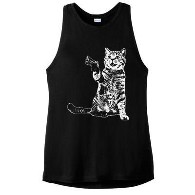 Gun Kitty Funny Cat Gift Ladies PosiCharge Tri-Blend Wicking Tank