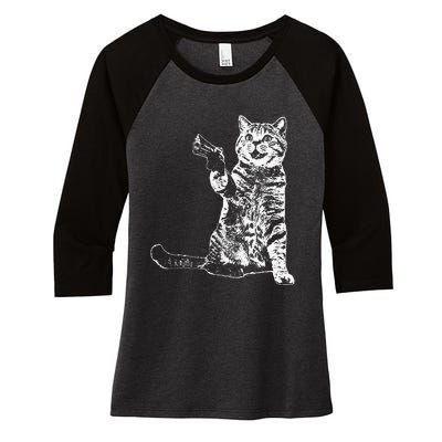 Gun Kitty Funny Cat Gift Women's Tri-Blend 3/4-Sleeve Raglan Shirt