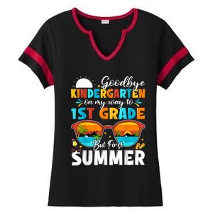 Goodbye Kindergarten Graduation To 1st Grade Hello Summer Ladies Halftime Notch Neck Tee