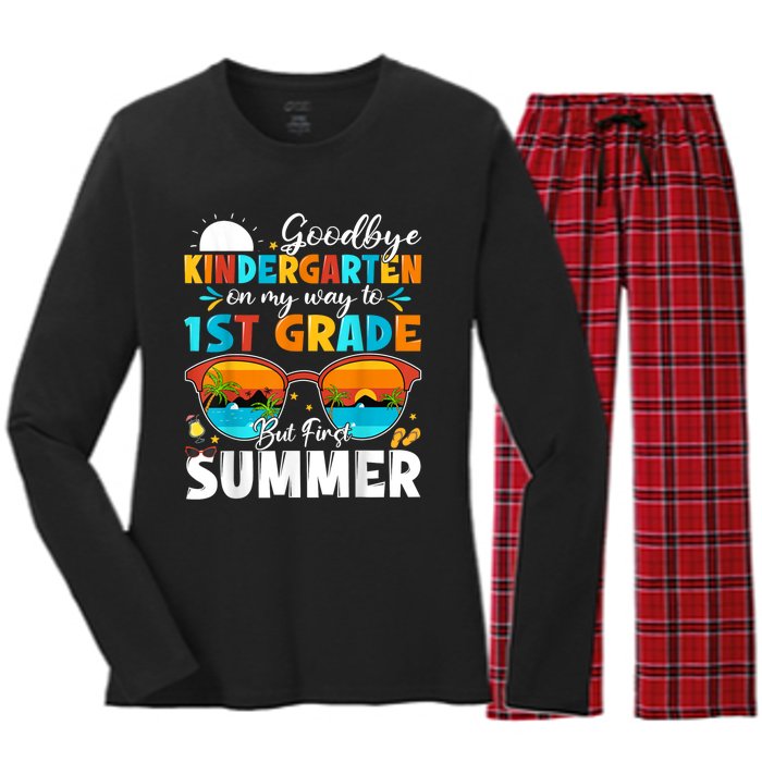 Goodbye Kindergarten Graduation To 1st Grade Hello Summer Women's Long Sleeve Flannel Pajama Set 