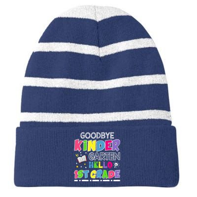 Goodbye Kindergarten Graduation Hello First Grade Striped Beanie with Solid Band