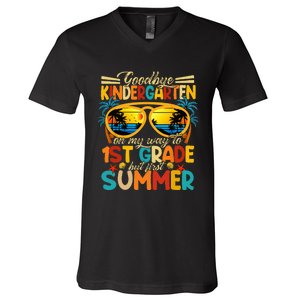 Goodbye Kindergarten Graduation To 1stGrade Fun First Summer V-Neck T-Shirt