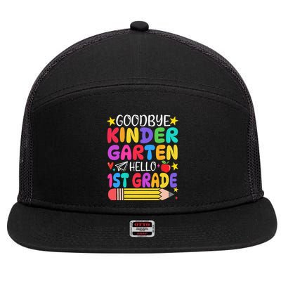 Goodbye Kindergarten Hello First Grade Graduation First Day 7 Panel Mesh Trucker Snapback Hat