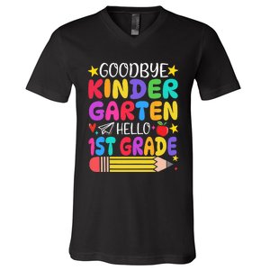 Goodbye Kindergarten Hello First Grade Graduation First Day V-Neck T-Shirt