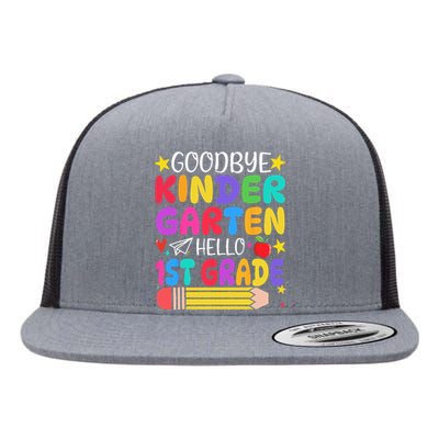 Goodbye Kindergarten Hello First Grade Graduation First Day Flat Bill Trucker Hat