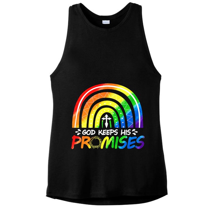 God Keeps His Promise Rainbow Christian Bible Noah Ladies PosiCharge Tri-Blend Wicking Tank