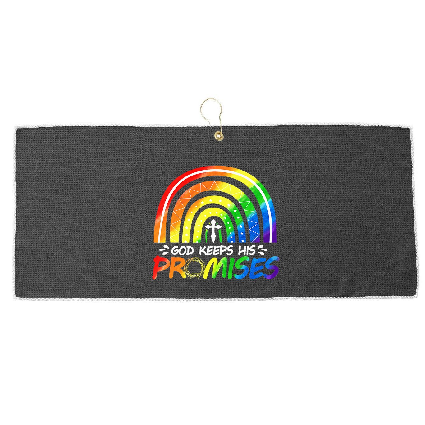 God Keeps His Promise Rainbow Christian Bible Noah Large Microfiber Waffle Golf Towel