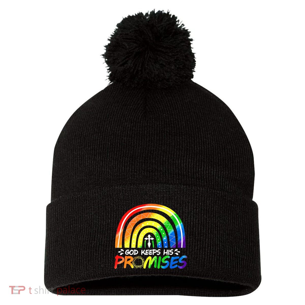 God Keeps His Promise Rainbow Christian Bible Noah Pom Pom 12in Knit Beanie