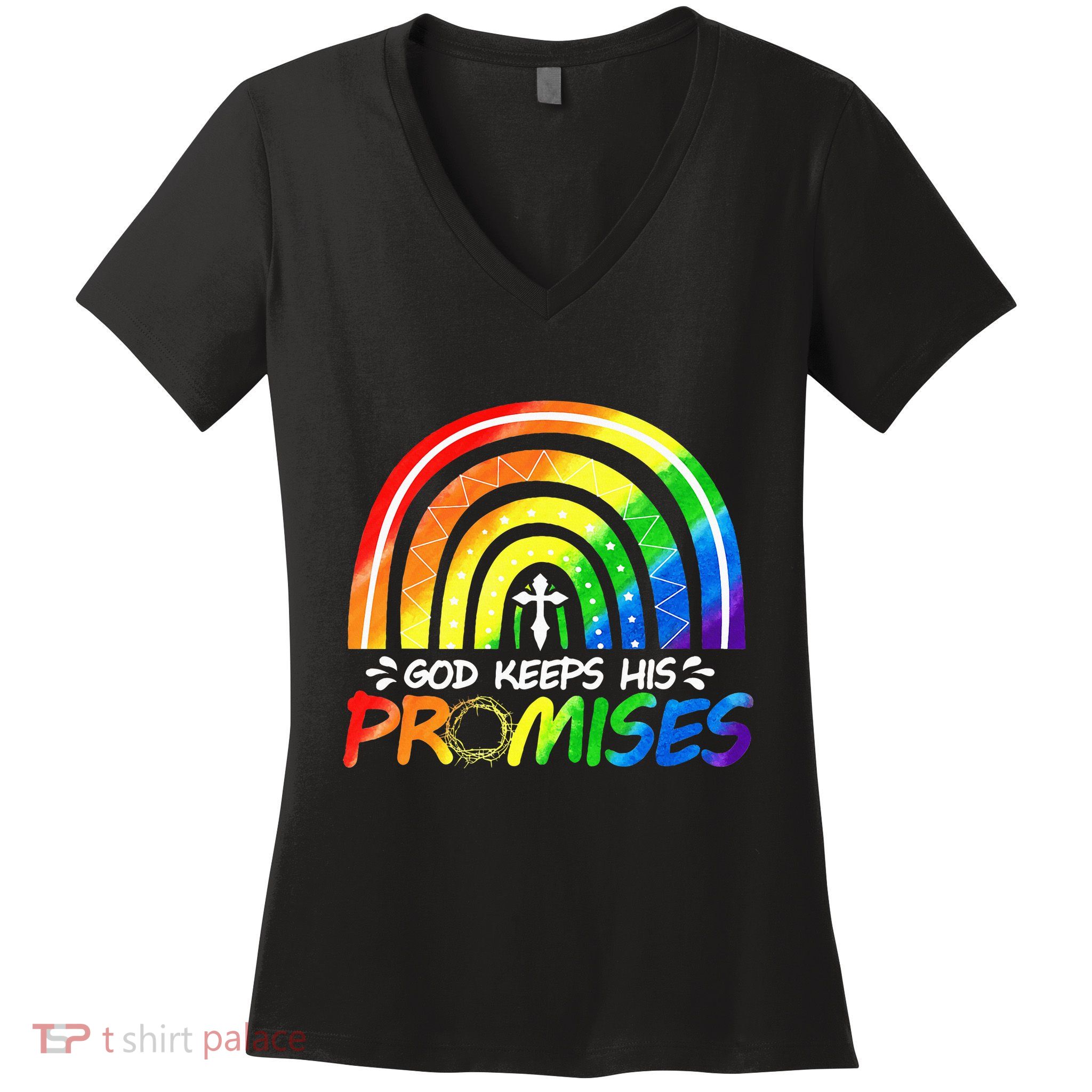 God Keeps His Promise Rainbow Christian Bible Noah Women's V-Neck T-Shirt