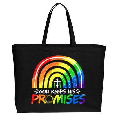 God Keeps His Promise Rainbow Christian Bible Noah Cotton Canvas Jumbo Tote