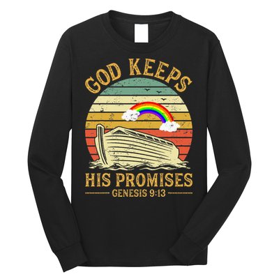 God Keeps His Promises Rainbow Noah Ark Jesus Christian Long Sleeve Shirt