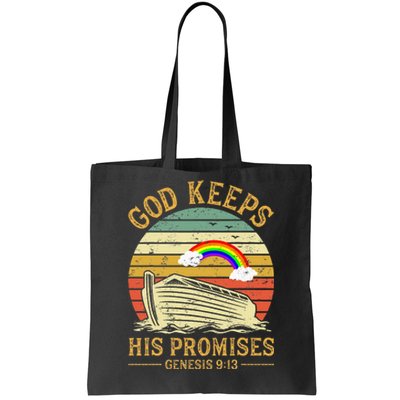 God Keeps His Promises Rainbow Noah Ark Jesus Christian Tote Bag