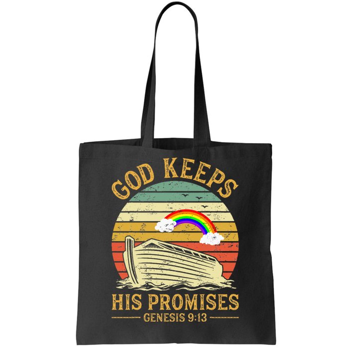 God Keeps His Promises Rainbow Noah Ark Jesus Christian Tote Bag