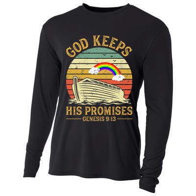 God Keeps His Promises Rainbow Noah Ark Jesus Christian Cooling Performance Long Sleeve Crew