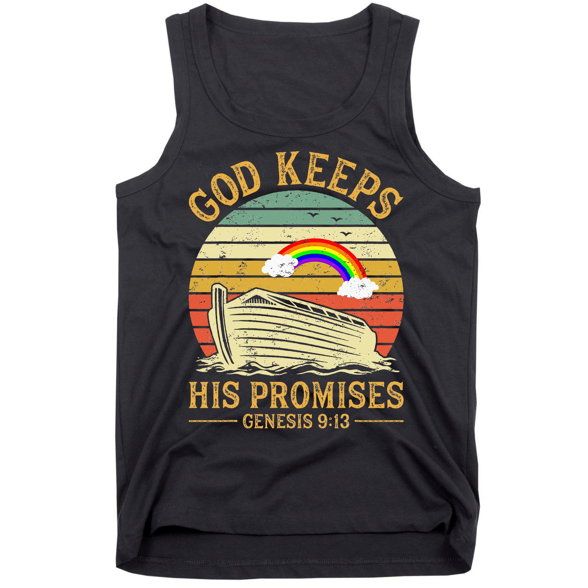 God Keeps His Promises Rainbow Noah Ark Jesus Christian Tank Top