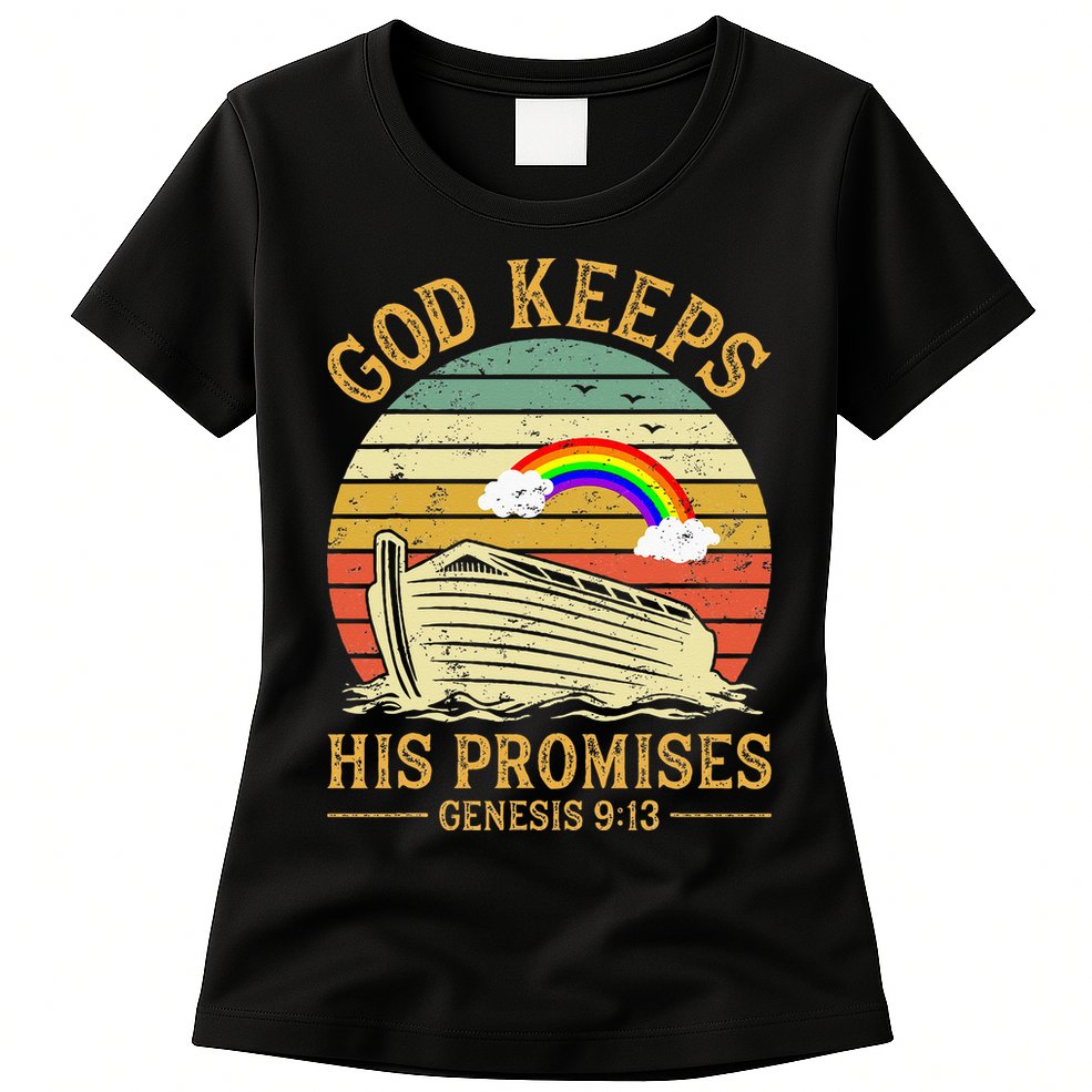 God Keeps His Promises Rainbow Noah Ark Jesus Christian Womens T-Shirt