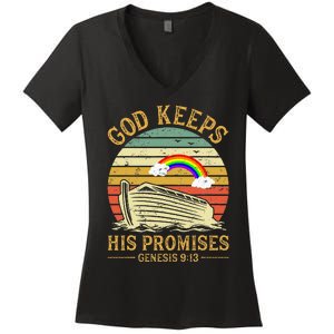 God Keeps His Promises Rainbow Noah Ark Jesus Christian Women's V-Neck T-Shirt