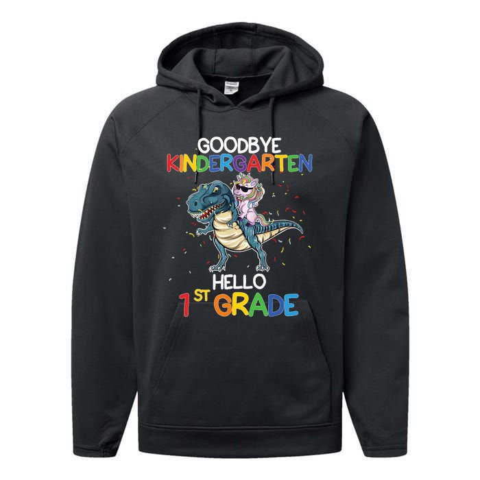 Goodbye Kindergarten Hello 1st Grade Graduation T Rex Boy Performance Fleece Hoodie