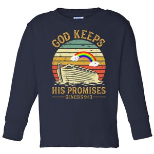 God Keeps His Promises Rainbow Noah Ark Jesus Christian Toddler Long Sleeve Shirt