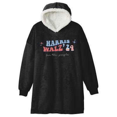 Groovy Kamala Harris Tim Walz Waltz Vote Blue Hooded Wearable Blanket