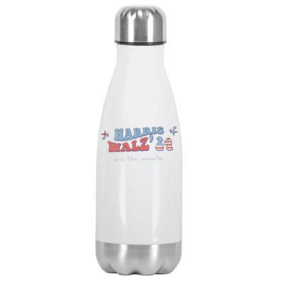 Groovy Kamala Harris Tim Walz Waltz Vote Blue Stainless Steel Insulated Water Bottle