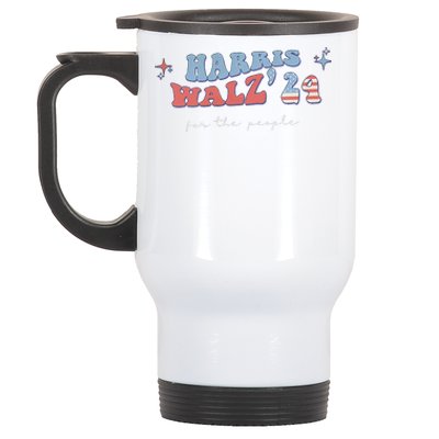 Groovy Kamala Harris Tim Walz Waltz Vote Blue Stainless Steel Travel Mug