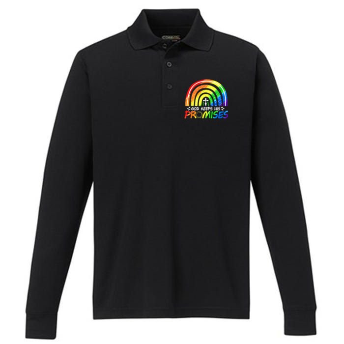 God Keeps His Promise Rainbow Christian Bible Noah Performance Long Sleeve Polo