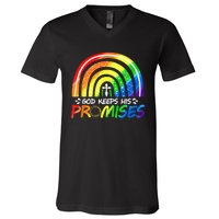 God Keeps His Promise Rainbow Christian Bible Noah V-Neck T-Shirt