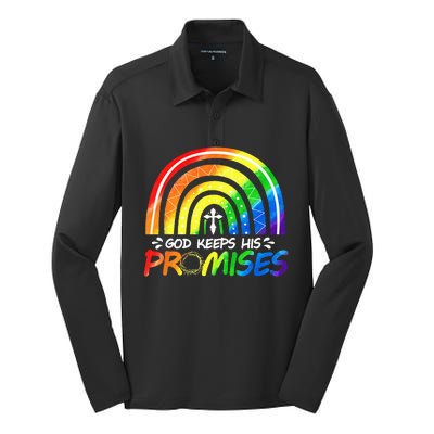 God Keeps His Promise Rainbow Christian Bible Noah Silk Touch Performance Long Sleeve Polo