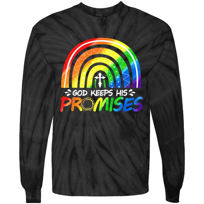 God Keeps His Promise Rainbow Christian Bible Noah Tie-Dye Long Sleeve Shirt