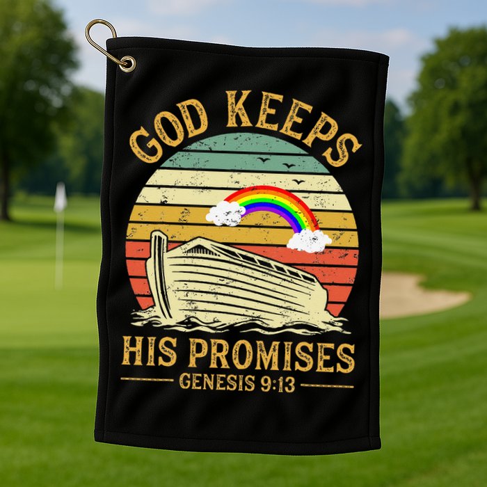 God Keeps His Promises Rainbow Noah Ark Jesus Christian Golf Towel