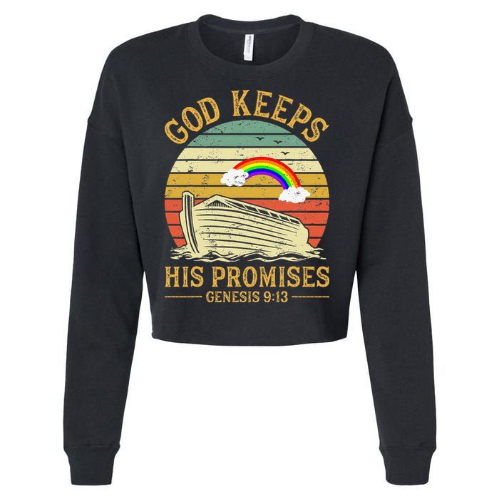 God Keeps His Promises Rainbow Noah Ark Jesus Christian Cropped Pullover Crew