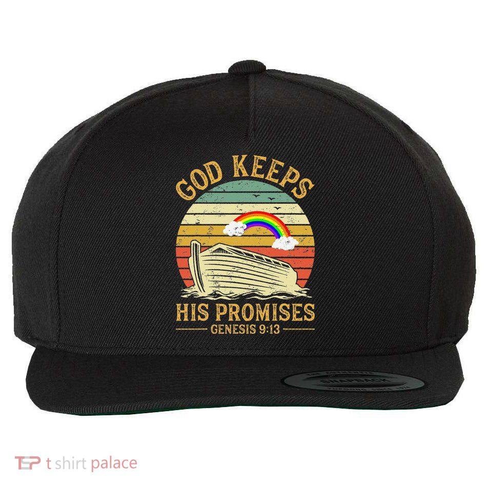God Keeps His Promises Rainbow Noah Ark Jesus Christian Wool Snapback Cap