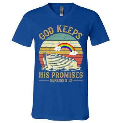 God Keeps His Promises Rainbow Noah Ark Jesus Christian V-Neck T-Shirt