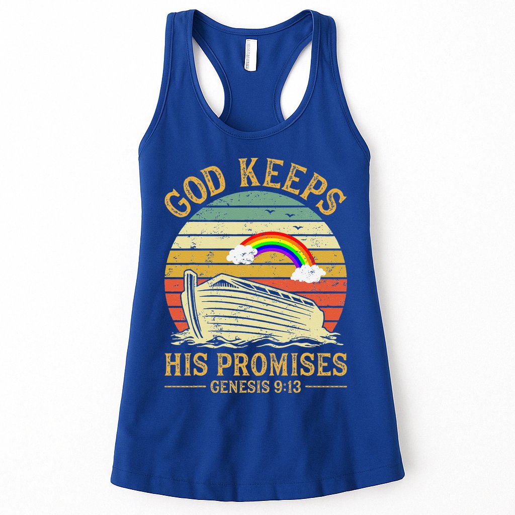 God Keeps His Promises Rainbow Noah Ark Jesus Christian Womens Tank Top