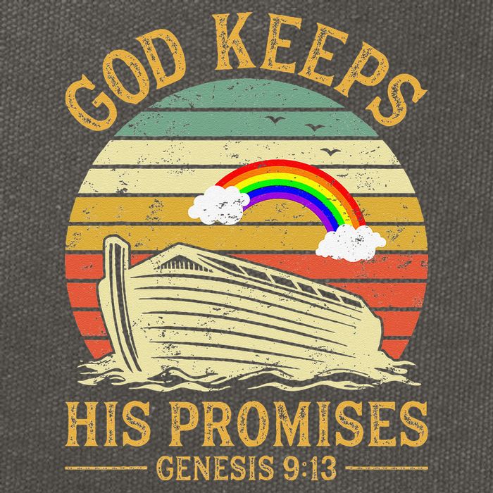 God Keeps His Promises Rainbow Noah Ark Jesus Christian Cotton Canvas Backpack