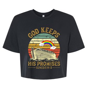 God Keeps His Promises Rainbow Noah Ark Jesus Christian Bella+Canvas Jersey Crop Tee